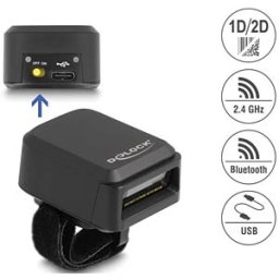 DELOCK 90607 - Ring barcode scanner, 1D/2D, 2.4 GHz/Bluetooth