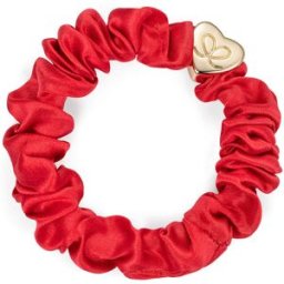 By Eloise London Gold Heart Silk Scrunchie color Cherry Red