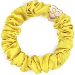 By Eloise London Gold Heart Silk Scrunchie color Mellow Yellow