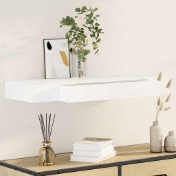 vidaXL White MDF Floating Wall Display Shelf 1 Drawer Book/DVD Storage