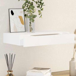 vidaXL White MDF Floating Wall Display Shelf 1 Drawer Book/DVD Storage