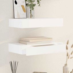 vidaXL Floating Wall Shelves with Drawers 2 pcs White 48 cm
