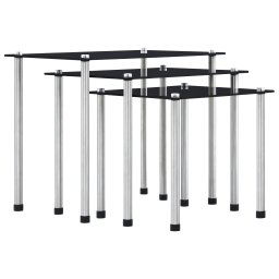 vidaXL Nesting Tables 3 pcs Black Tempered Glass