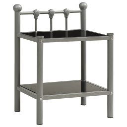 vidaXL Bedside Cabinet Grey and Black 45x34.5x60.5 cm Metal and Glass