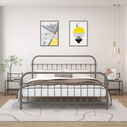 vidaXL Bedside Cabinets 2 pcs Grey and Black Metal and Glass