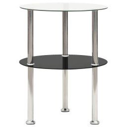vidaXL 2-Tier Side Table Transparent & Black 38 cm Tempered Glass