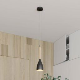 Luminex Muza pendant light, black/light wood, Ø 11 cm