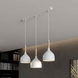 Luminex Noak pendant light, white/natural wood, 3-bulb long
