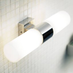 Nordlux Target wall light, chrome-coloured, 2-bulb, IP44