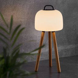 Nordlux LED table lamp Kettle Tripod wood, lampshade 22cm