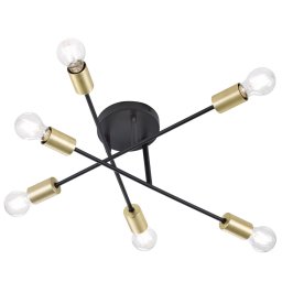 Trio Lighting Six-bulb ceiling light Cross in black-gold