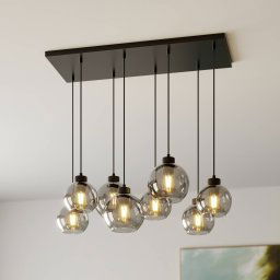 TK Lighting Cubus pendant light, 95 cm long, 8-bulb, smoky grey, glass