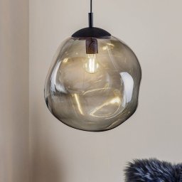 TK Lighting Sol glass pendant light, Ø 35cm, black/smoke grey