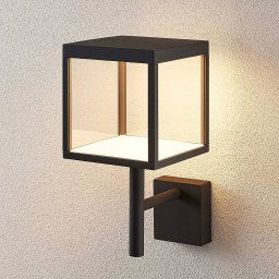 Lucande LED wall light Cube, anthracite, glass, 37cm, IP54