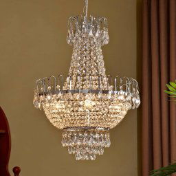 Lindby Casparia chandelier, chrome-coloured, crystal, E14