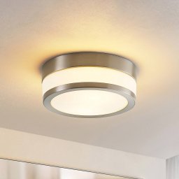 Lindby ceiling lamp Flavi, Ø 23 cm, nickel, glass, IP44, E27