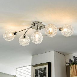 Lindby Ticino ceiling lamp, 65 cm, 5-bulb, metal, glass