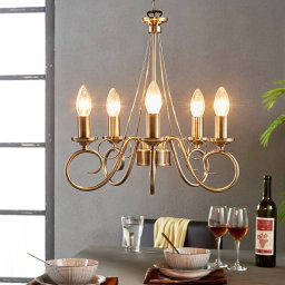 Lindby chandelier Marnia, 5-bulb, Ø 40 cm, antique brass, E14