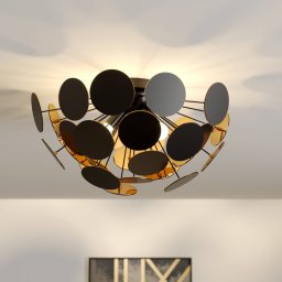 Lindby ceiling lamp Kinan, Ø 54 cm, black, gold, E14