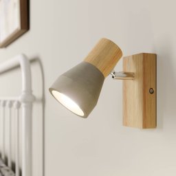 Lindby Filiz spotlight, 12 cm high, wood, concrete, E14