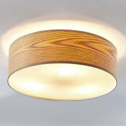 Lindby Dominic ceiling light, Ø 45 cm, 3-bulb, wood