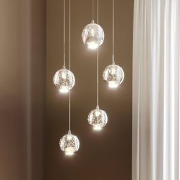 Lucande LED hanging light Hayley, Ø 30 cm, 5-bulb, chrome, glass