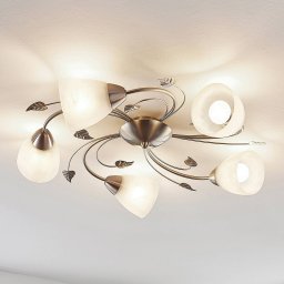 Lindby ceiling light Yannie, 5-bulb, 60cm, nickel/white, glass