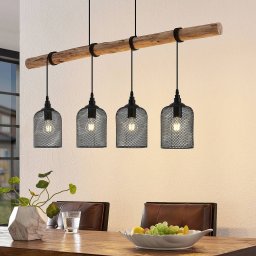 Lindby Elrond pendant light, 116 cm, black, 4-bulb, wood