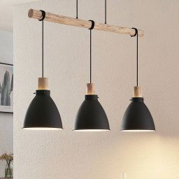 Lindby pendant light Trebale, E27, Ø 28 cm, 3-bulb, wood