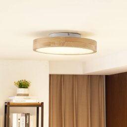Lindby Milada LED ceiling light, oak, CCT, remote control