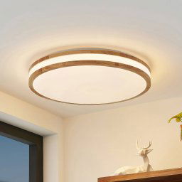 Lindby LED ceiling lamp Emiva, 50cm, CCT, remote control, wood