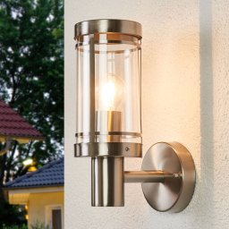 Lindby Djori outdoor wall lamp, aluminium-coloured, stainless steel, E27