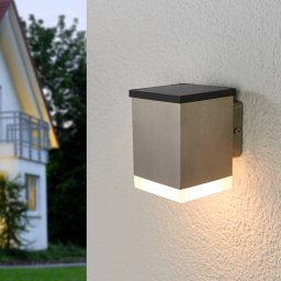 Lindby Tyson LED solar outdoor wall light, angular, satin