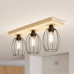 BRITOP Beevly ceiling light, wood and metal, 3-bulb