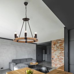 Globo Ulleu round LED pendant lamp, hemp rope, 6-bulb