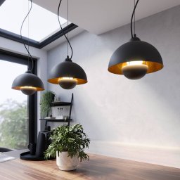 Lindby Gretja pendant light, 3-bulb, black and gold