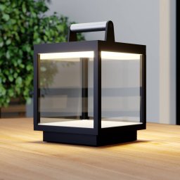 Lucande LED rechargeable table lamp Cube, aluminium, IP54, dimmable