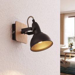 Lindby spotlight Aylis, height 14 cm, black, wood, E14