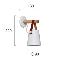 Viokef Vetra wall light, white, steel, wood, leather, E27