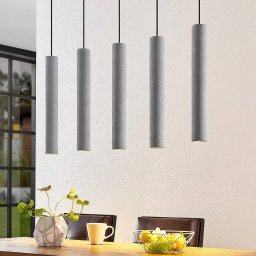 Lindby hanging light Concretto, 100 cm, grey, 5-bulb, concrete