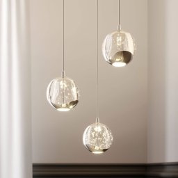 Lucande LED hanging light Hayley, Ø 25 cm, 3-bulb, chrome, glass