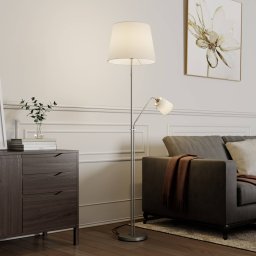 Lindby floor lamp Nantwin, 175 cm, white, nickel, textile