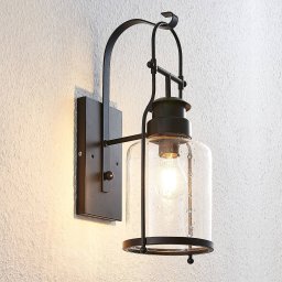 Lindby Rozalie wall light, black, metal, lantern, 44cm