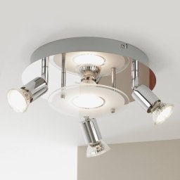 Briloner Orna LED ceiling light, rondel, 4-bulb, chrome
