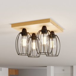 BRITOP Beevly ceiling light, wood and metal, 4-bulb