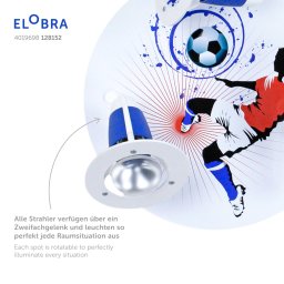 Elobra Soccer ceiling light, 3-bulb, blue and white
