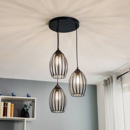 HELAM Dali pendant light in black, 3-bulb round