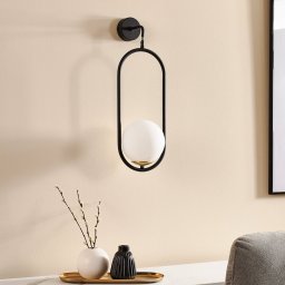 Jupiter Samba wall light, opal glass/black, 1-bulb