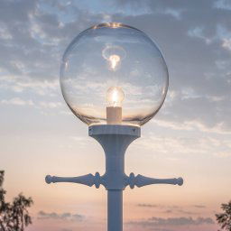 Konstsmide Orion lamp post, white, clear spherical lampshade