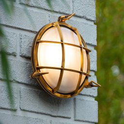 Lucide Outdoor wall light Dudley, flat/round, brass